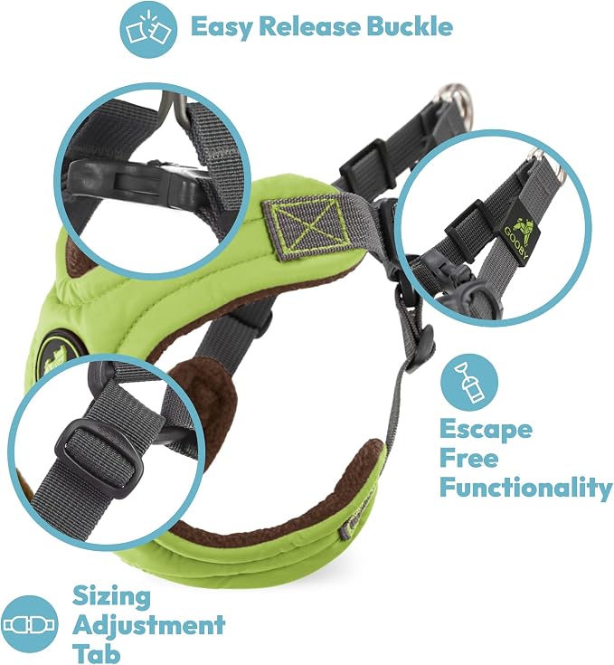 Gooby Escape Free Memory Foam Harness - Green, Small - No Pull Step-in Dog Harness with Four Point Adjustment for Small to Medium Dogs