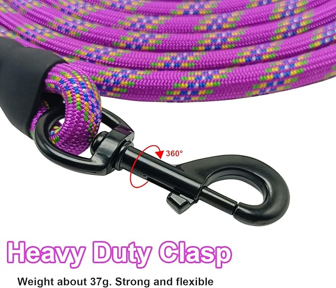 MayPaw Heavy Duty Rope Dog Leash, 6/8/10/15/20/30 FT Nylon Pet Leash, Soft Padded Handle Thick Lead Leashes for Large Medium Dogs (Purple, 1/2" * 8')