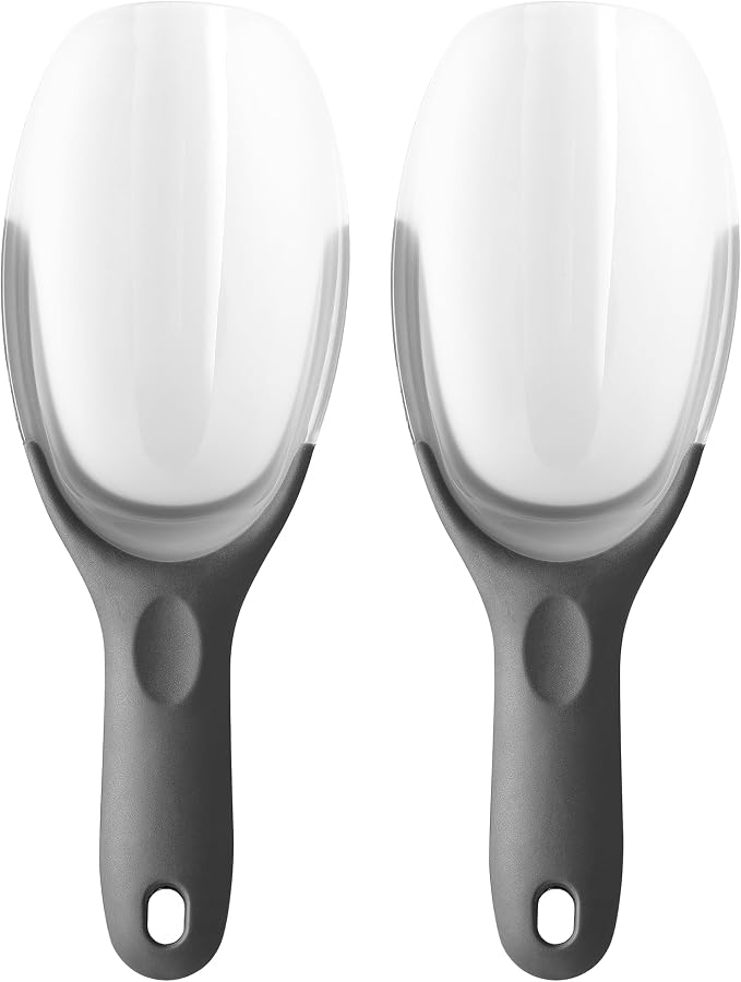 Spring Chef Gray Magnetic Ice Scoop for Freezer, BPA-Free Plastic Scoop with Soft Grip Handle - Dishwasher Safe Food Scooper - Kitchen Scooper for Ice Machine, Popcorn, Flour, Dog Food - Set of 2