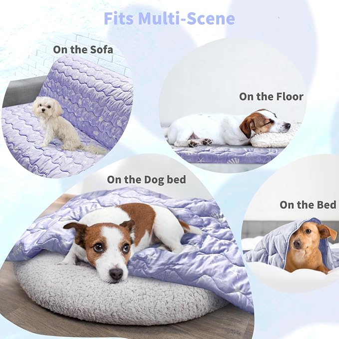 NWK Dog Cooling Blanket, Q-Max>0.345, Ice Silk Cool to Touch Material, Reversible Breathable Bed Cover, Furniture Protector Couch Sofa for Summer, Machine Washable (Lavender, 60'' X 80'')
