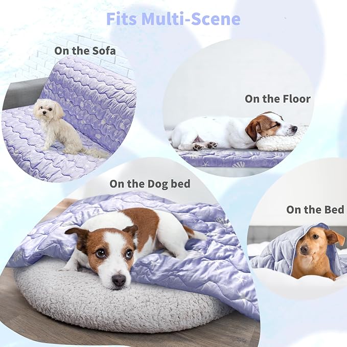 NWK Dog Cooling Blanket, Q-Max>0.345, Ice Silk Cool to Touch Material, Reversible Breathable Bed Cover, Furniture Protector Couch Sofa for Summer, Machine Washable (Lavender, 40'' X 60'')