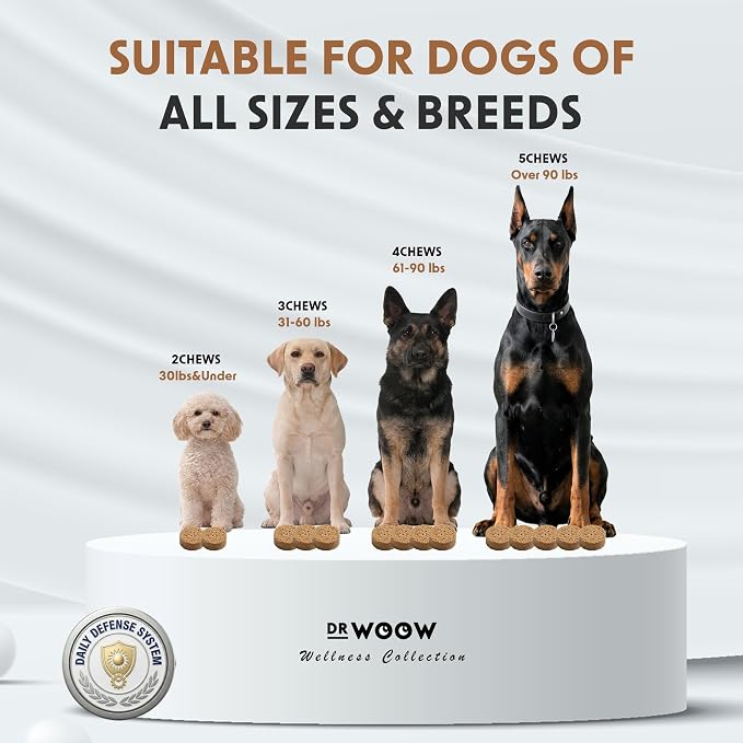 Dog Flea & Tick Prevention Chews – Daily Defense Supplement for Parasites, Gut & Immune Support – Natural Formula Soft Chews – Made in USA – Dr. Woow (120 Ct)