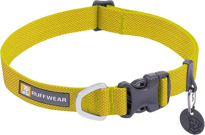 Ruffwear, Hi & Light Dog Collar, Ultralight Quick Release Buckle, Adjustable Trail Running Polyester Collar with Silent ID Attachment, Lichen Green, 11"-14"