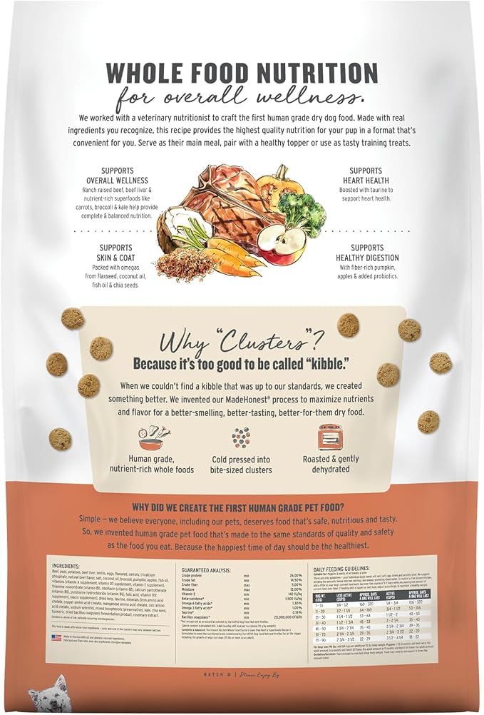 The Honest Kitchen Human Grade Dry Dog Food, Whole Food Clusters Grain Free Dry Dog Food Beef, 20 lb Bag