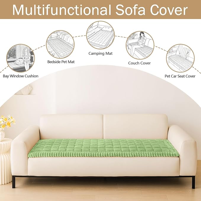 hyha Couch Cover for Dogs Washable, Non Slip Thick Flannel Sofa Protector, Pet Friendly Plush Furniture Cover for Sectional Sofa & Loveseat (Grass Green, 27.6" x 82.7")