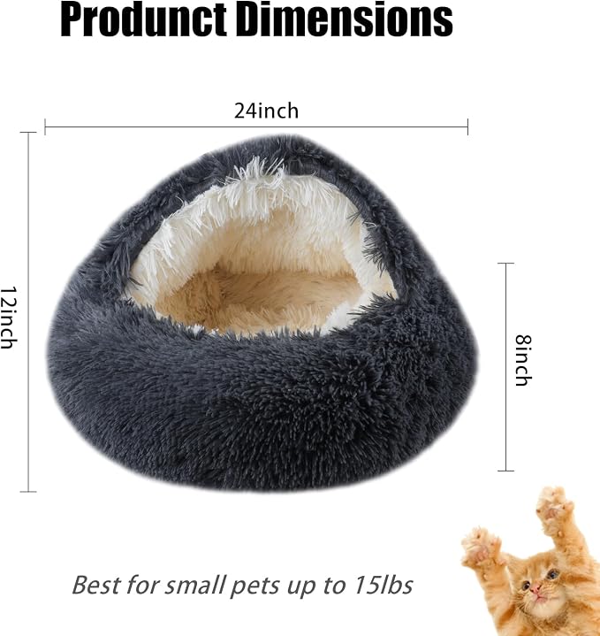 FORMYCATIE Cat Beds for Indoor Cats,Cat Cave for Puppy and Kitty,Calming Small Dog Bed for Small Dogs with Cover Cave,Cozy Warming Fluffy Washable Anti-Slip Pet Sleeping Bag(24 * 24inch,Dark Gray)