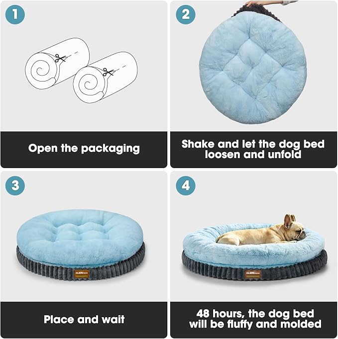 ClevaHome Orthopedic Dog Bed for Medium Dogs, 30 inches Round Double-Layer Plush Dog Bed, Removable Washable Cover, Anti-Slip Bottom, Ice Blue