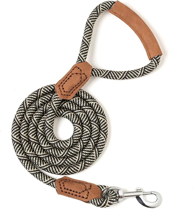 Mile High Life | Premium Leather Handle Dog Leash | Strong Rope Leash | Zinc Alloy Strong Clasp | Small Medium Large Dogs | 4/5/6 Feet(White, 48 Inch (Pack of 1))