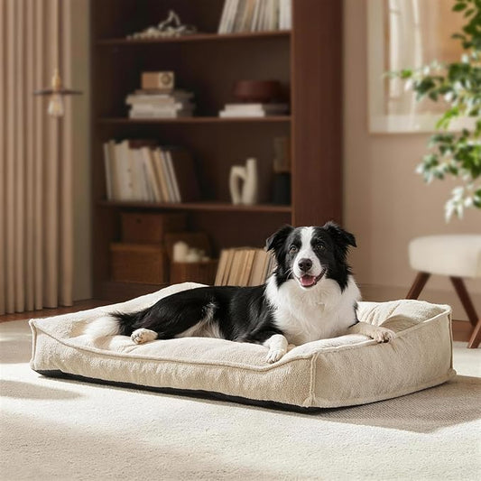 FURTIME Orthopedic Dog Bed Medium Size Dog, Extra Thick Supportive Comfort Pet Sofa, Ergonomic Slant Dog Couch Bed with Removable Washable Cover, Ultra Soft Surface & Non-Slip Bottom, Beige, 35"