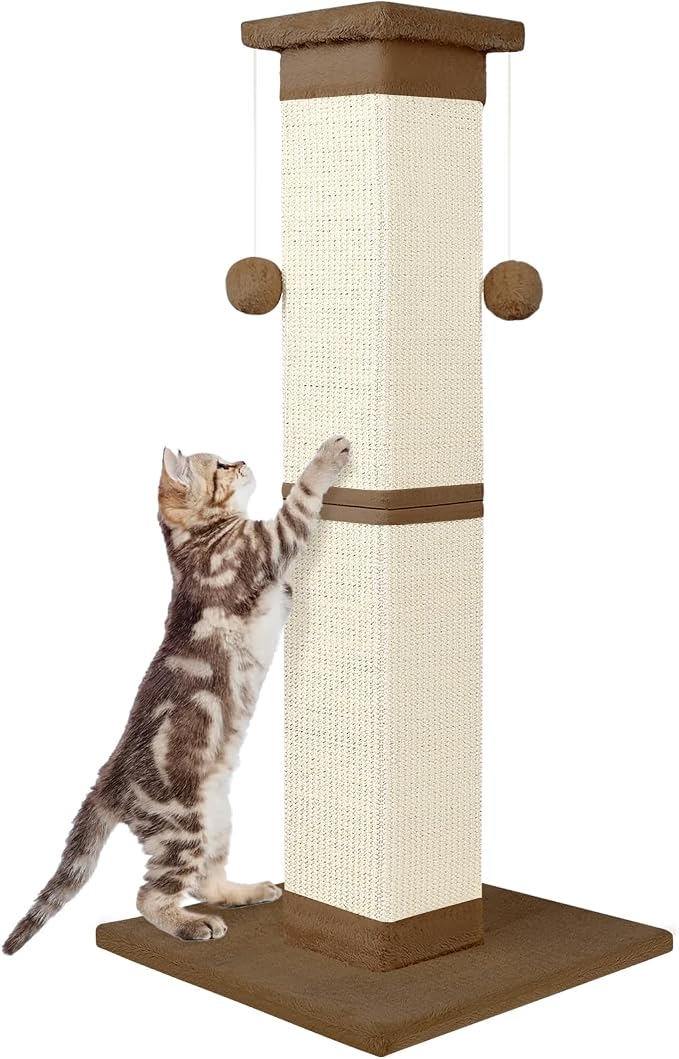 SOCATER Cat Scratching Post 33 Inch Nature Sisal Cat Scratch Post for Indoor Cats, Large Cat Scratcher Protect Your Furniture, for All Breeds Brown