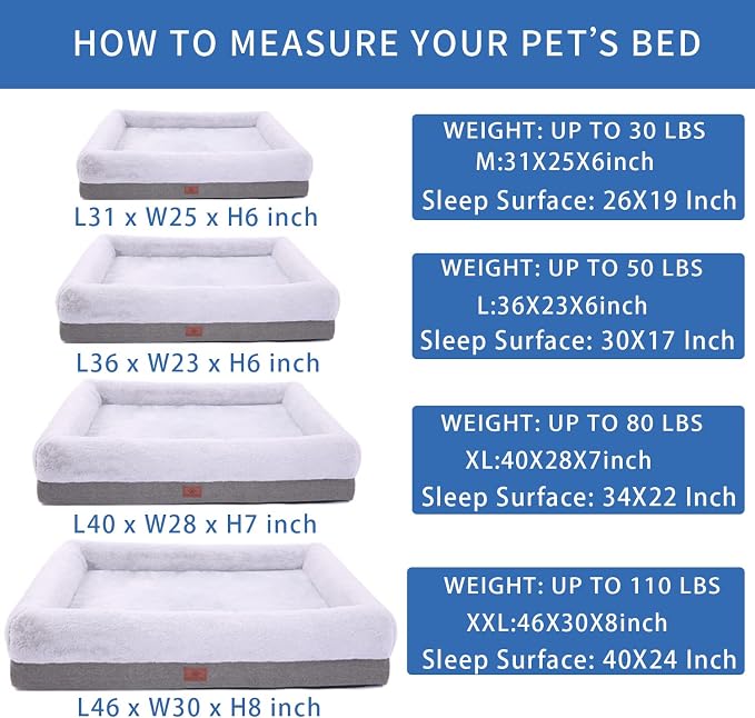 WINDRACING Orthopedic Dog Bed for Large Dogs, Bolster Sides Dogs Sofa Bed with Removable Washable Cover & Non-Skid Bottom, Soft Pet Bed with Egg Foam Dog Couch for Sleeping, 40 x 28 Inch, Gray