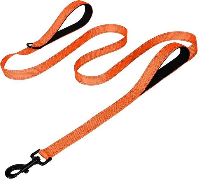 Joytale Dog Leash Heavy Duty for Large Dogs that Pull, Double Handle for Traffic Control, Double-Sided Reflective Leashes for Large Medium Dogs Night Safety, 5FT, Orange