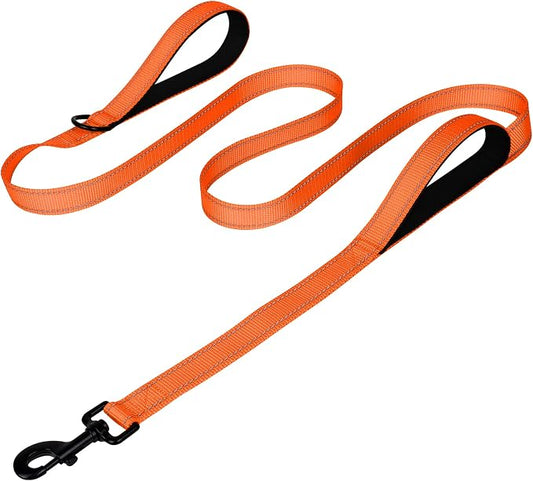 Joytale Dog Leash Heavy Duty for Large Dogs that Pull, Double Handle for Traffic Control, Double-Sided Reflective Leashes for Large Medium Dogs Night Safety, 5FT, Orange