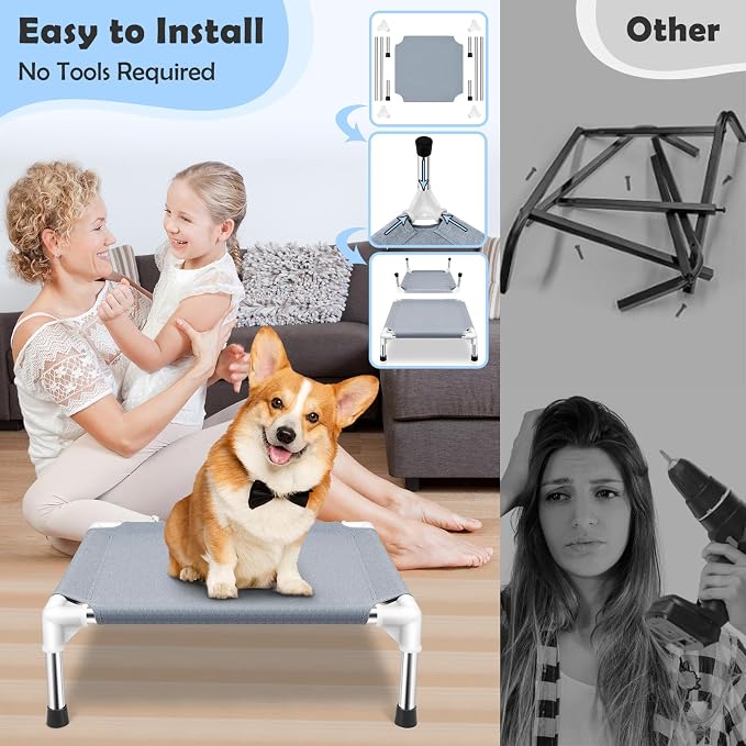 Elevated Dog Bed for Small Dogs, Outdoor Cooling Dog Bed Cot for Small Pets, Indoor Detachable Raised Dog Bed with Non-Slip Feet(20" L x 20" W x 6.5" Th)