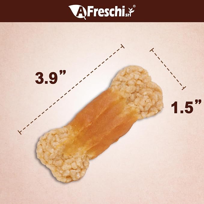 Afreschi Chicken Dog Treats, All Natural, Healthy & Easily Digestible, Grain-Free Puppy Chews, Low-Fat, Human Grade Training & Rewards Dog Snacks, Rice Bone, 16 oz Pack