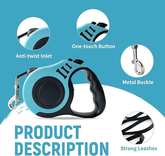 Retractable Dog Leash Automatic Telescopic Tractor Dog Tape, Pet Tape 10/16 FT Durable and Convenient, with Folding Bowl, Dispenser, Rubbish Bags, Suitable for Small and Medium Dogs