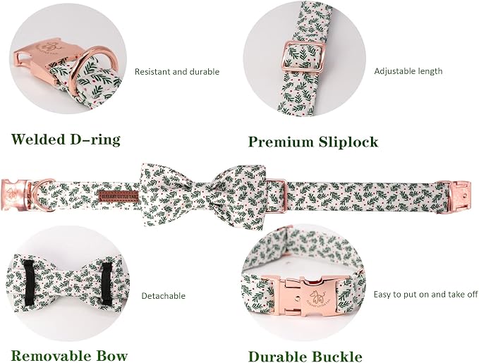 Elegant little tail Christmas Dog Collar, Pet Collar Soft with Comfy Bowtie Dog Collars Holiday Adjustable Pet Gift Collars for Small Medium Large Dogs