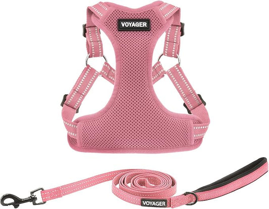 Best Pet Supplies Voyager Adjustable Step-in Flex Breathable Mesh Dog Harness for Small Medium Large Dogs Leash Set (Pink), XL