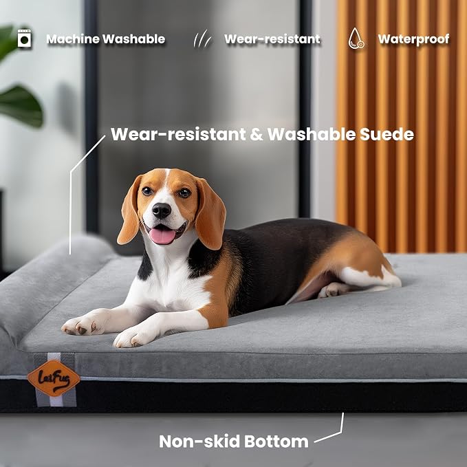 Laifug Orthopedic Dog Beds for Large Dogs,3" Memory Foam Dog Beds,Durable Water Proof Liner Removable and Washable, Nonskid Bottom,Grey Slate Grey 40"x25"x3"