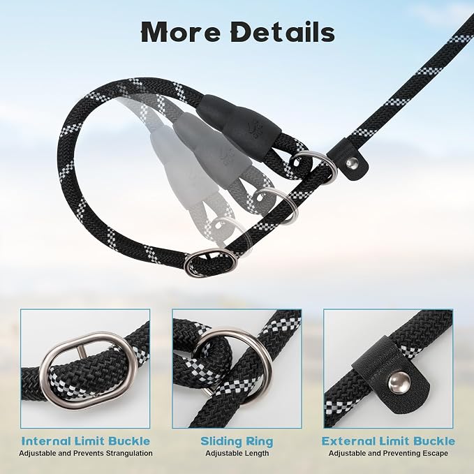 Amrules Dog Leash 6 FT with Comfortable Padded Handle, Training Loop Leash with Highly Reflective Threading for Medium Dogs, Black