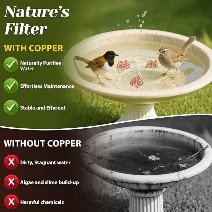 5Pcs Bird Bath Copper Disk 99.99% Pure Copper Purification Disk 0.6mm for Clean Water via Natural Physics Universal Fit for All Season Outdoor Birdbaths,Bowls and Garden Fountains(Leaf)