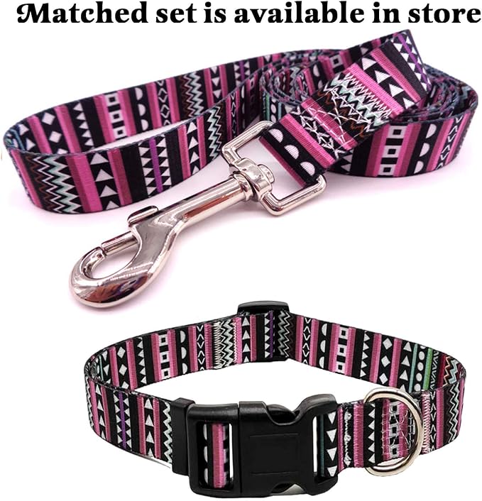 Mihqy Dog Collar with Bohemia Floral Tribal Geometric Patterns - Soft Ethnic Style Collar Adjustable for Small Medium Large Dogs（Bohemian Purple,M）