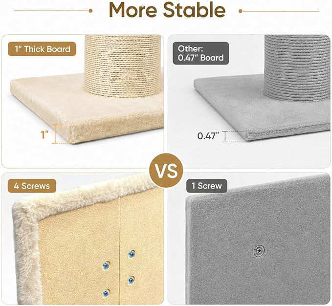 PAWSCRAT Cat Scratching Post 32 Inch High, 5.5 Inch Large Diameter Natural Sisal Cat Scratch Post, Scratch-Resistant and Durable Tall Cat Scratcher for Indoor Cats, Protect Your Furniture, Beige