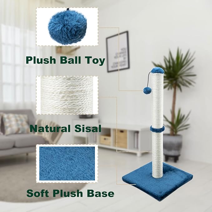 Dimaka 29" Tall Cat Scratching Post, Claw Scratcher with Sisal Rope and Covered with Soft Smooth Plush