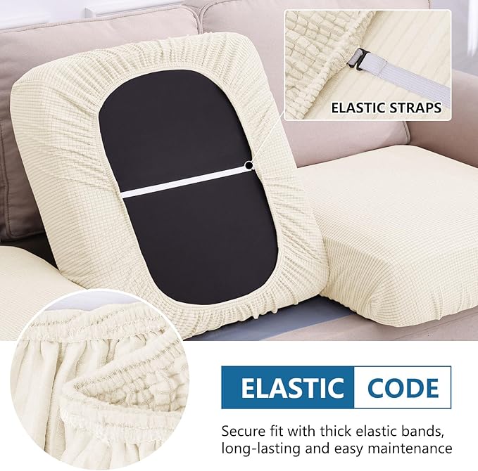 hyha Waterproof Couch Cushion Covers for Pets, Non Slip Sofa Seat Cover for Dogs Washable, Soft Thick Stretch Jacquard Fabric, Sofa Slipcovers with Elastic Bottom (1 Chaise+3 Seater, Light Beige)