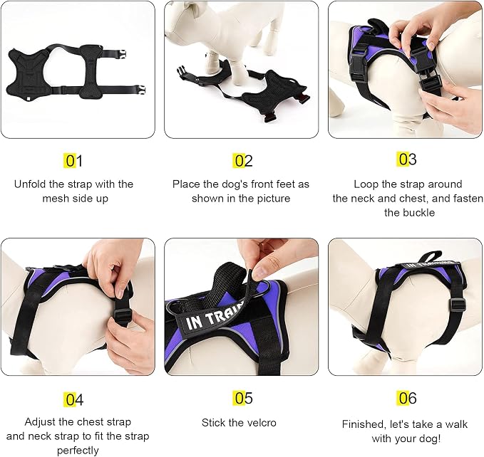 Service Dog Harness, Reflective Dog Vest Harness with 5 PCS Patches, Adjustable Soft Oxford Pet Harness, Inner Layer Mesh, Easy to Control for Dogs