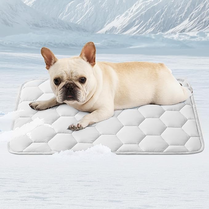 EHEYCIGA Cooling Mat for Dogs, 24" x 18"(Q-Max>0.53), Washable Dog Cooling Mat, Portable Kennel Cooling Pet Pad for Summer, Non-Slip Summer Crate Pad for Large Dog, Grey