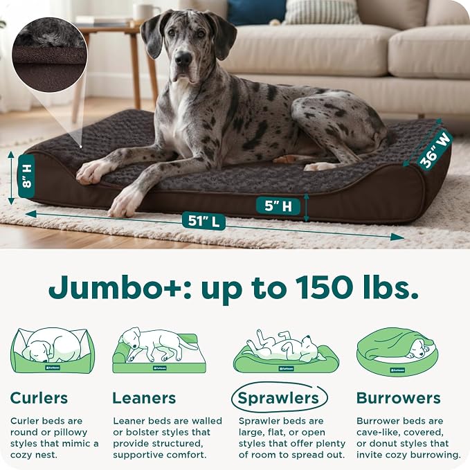FurHaven Ultra Plush & Suede Luxe Lounger Orthopedic Pet Bed, Chocolate, JumboPlus