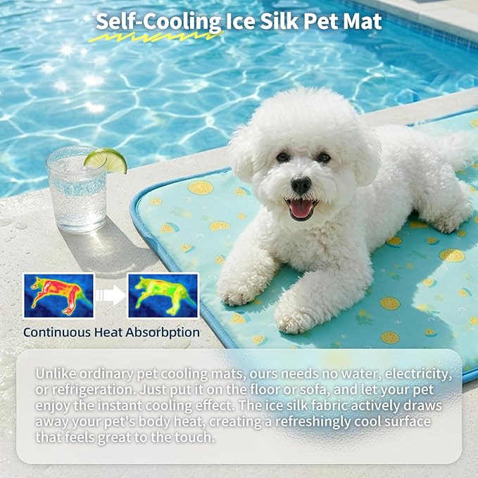 NWK Pet Cooling Mat - Ice Silk Cooling Mat for Dogs & Cats Portable & Washable Pet Cooling Blanket, Car Seats, Beds for Summer (1, Green Fruit, 27‘’ X 39‘’ X 0.3'')