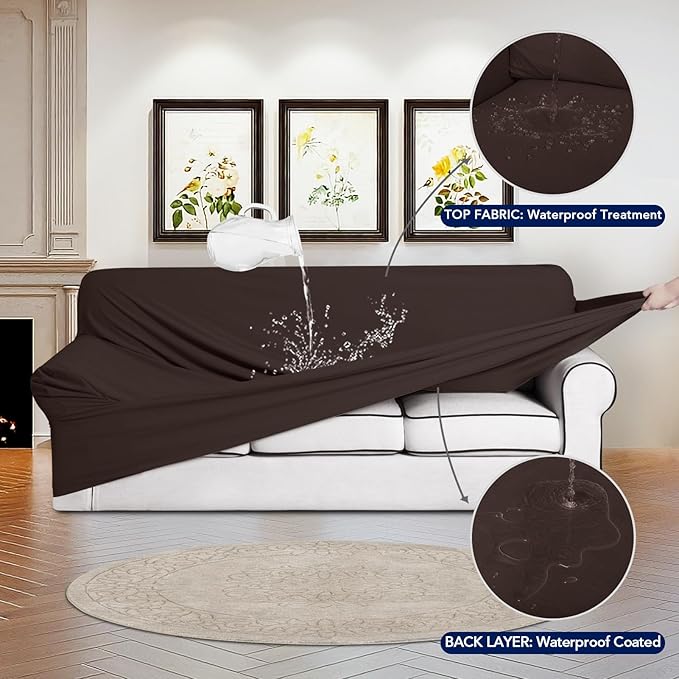 PureFit 100% Dual Waterproof Couch Cover Slipcovers for Couches and Sofas - Stretch Non Slip Fleece Sofa Covers Washable, Leakproof Furniture Protector for Kids, Pets, Dog (Sofa, Chocolate)