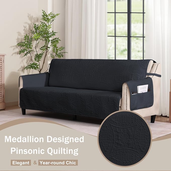 Blue Loveseat Covers for 2 Cushion Couch, Water-Repellent Slip Covers for Sofa, Machine Washable Love Seat Quilted Couch Covers, Pet Friendly Loveseat Slipcovers (Loveseat 56", Blue Gray)