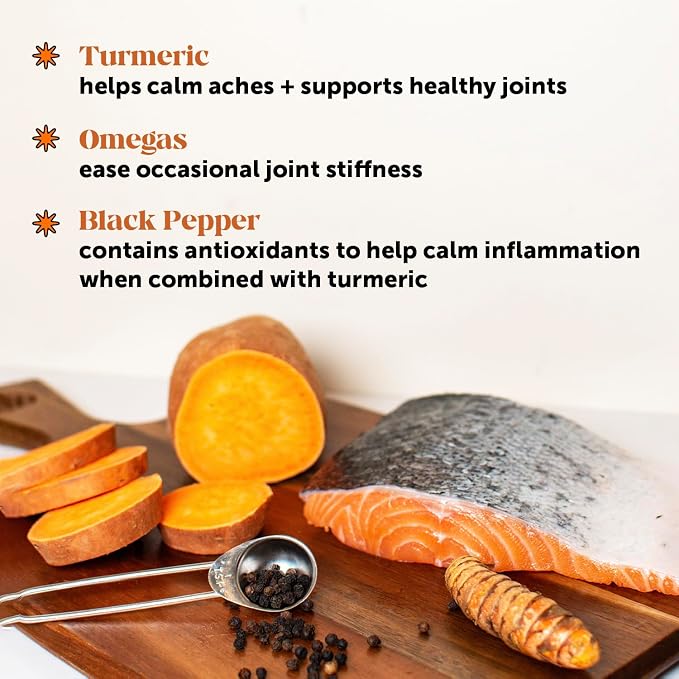 Turmeric Joint Supplement for Dogs - Glucosamine Chondroitin + Omega 3 Fish Oil - Advanced Mobility Support for Achey Joint, Ease Stiffness + Hip Support for Aging Dogs (Pumpkin Coconut, 90 Ct)