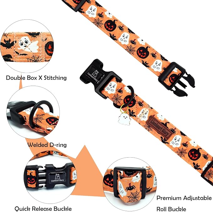 Lionheart glory Halloween Dog Collar-Pumpkin Ghosts Fall Dog Collars with Cute Ghost Pendant Soft Adjustable Collar for Large Dogs Girls Boys Collars Party Pet Gift