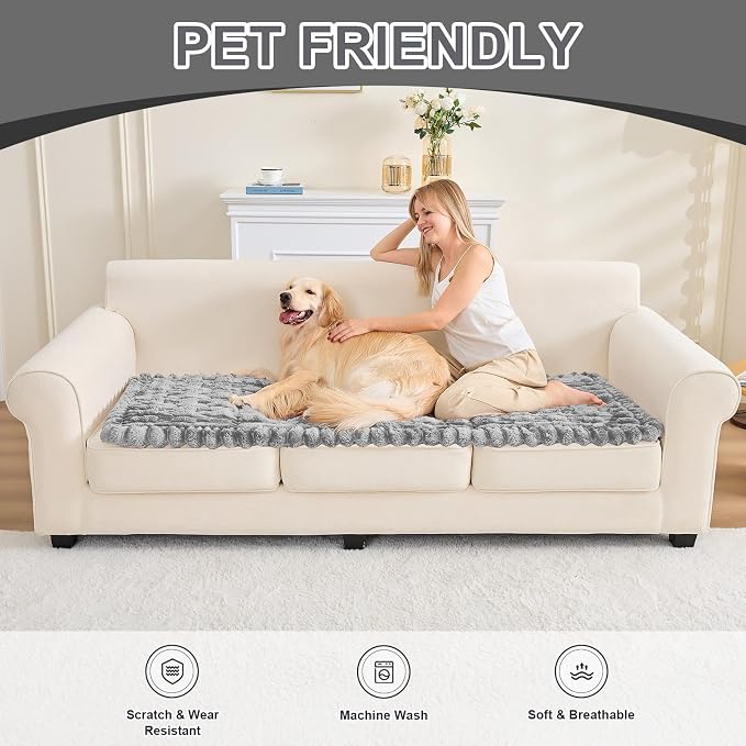Waterproof Dog Couch Cover, Non Slip Pet Sofa Protector, Thick Fuzzy Couch Cover for Dogs, Machine Washable Furniture Protector, Scratch Resistant Pet Couch Mat(Light Gray, 28" x 71"/70 x 180cm)
