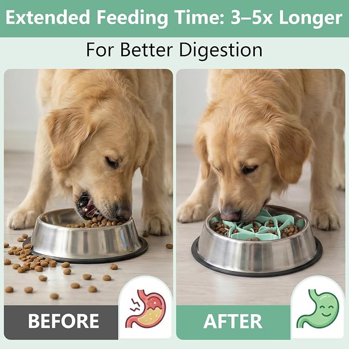 Silicone Dog Slow Feeder Bowl Insert with Suction Cups, Cuttable Food-Grade Lick Mat Divider Fits Stainless Steel Ceramic Glass Dog Bowls, Helps Slow Down Eating, Green