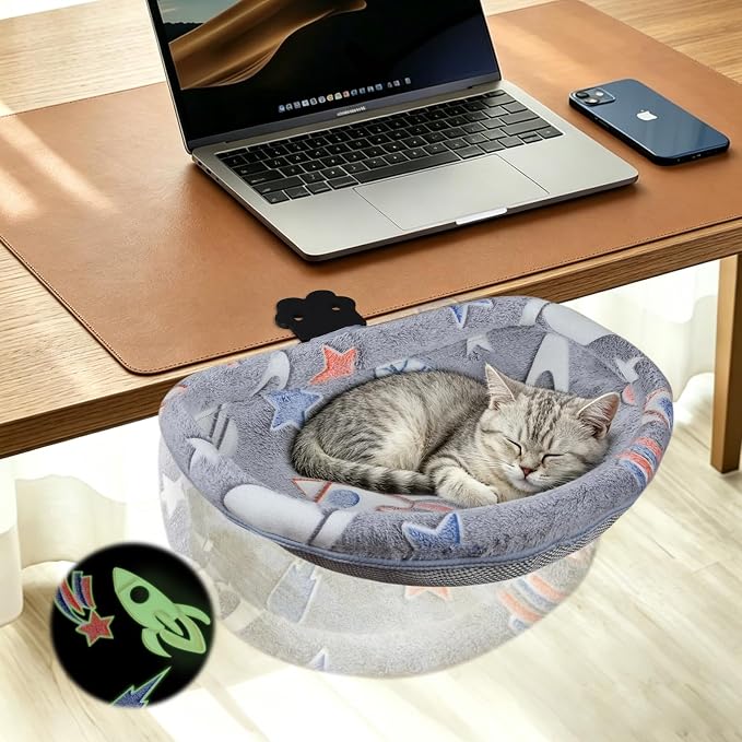 Cat Desk Bed with Clamp, Glow in The Dark Cat Desk Hammock | Desk Perch with Removable Washable Cover, Sturdy Metal Frame, Supports up to 50 Lbs