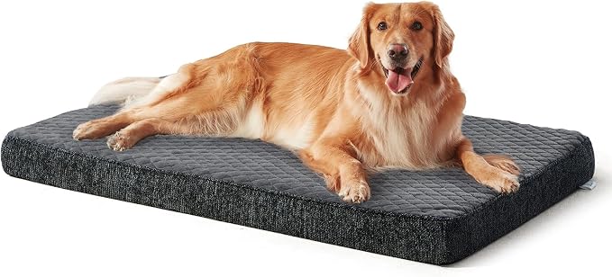 JOEJOY Orthopedic Dog Bed for Extra Large Dogs, Washable Dog Crate Bed Large Sized with Removable Cover, Egg Memory Foam Big Pet Beds, Grey, 47"x29"