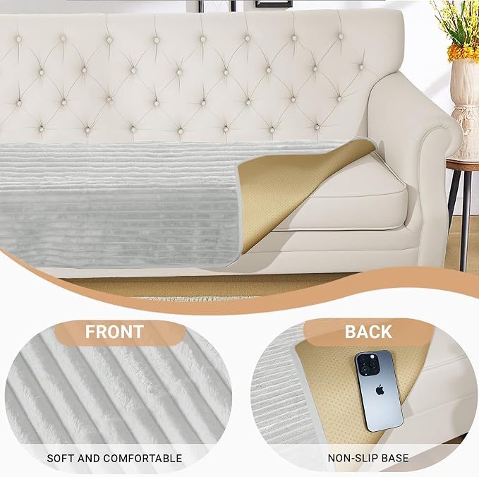 NAISI Couch Covers for Dogs Waterproof Flannel Striped Sofa Cover Pet Friendly Washable Dog Mat for Couch Anti Slip Sectional Sofa Slipcover Protector(1pc/35"x 63",Light Grey)