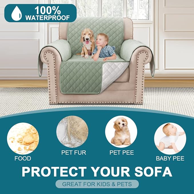 Turquoize 100% Waterproof Sofa Covers Chair Cover Slipcover Couch Protector Triple Non-Slip Sofa Slipcover for 1 Cushion Furniture Protector for Pets, Kids,Dog (Chair 23", Sage)