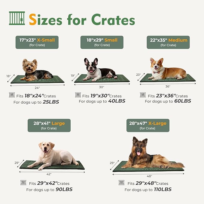 Chew Proof Dog Crate Pad - Indestructible Durable Dog Bed for Aggressive Chewers, Machine Washable & Waterproof Indoor Outdoor Tough Kennel Pad for Small Dogs (X-Small (17"x23"),Green)