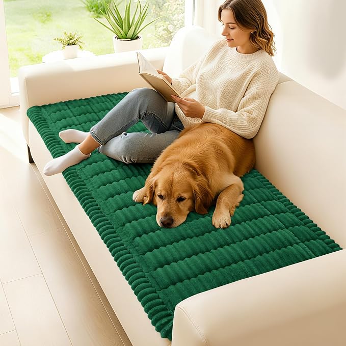 hyha Couch Cover for Dogs Washable, Non Slip Thick Flannel Sofa Protector, Pet Friendly Plush Furniture Cover for Sectional Sofa & Loveseat (Turquoise, 35.4" x 70.9")