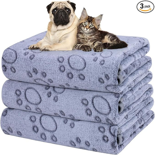 Dono 1 Pack 3 Dog Blankets, Soft Fluffy Fleece Pet Blanket Warm Sleep Mat Paw Print Design Puppy Kitten Throw Blankets Doggy Blanket for Dogs