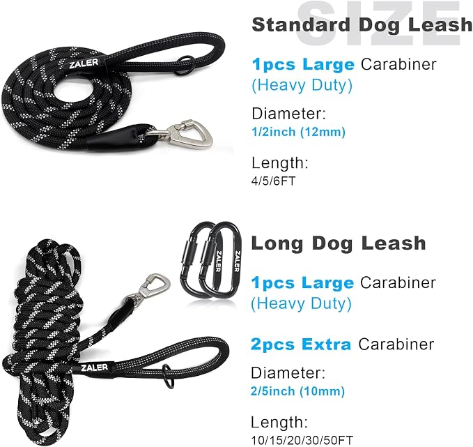 ZALER Long Dog Leash, 50 feet 30ft 20ft 15ft 10ft Dog Training Lead, Heavy Duty Reflective Check Cord Recall Leash for Dogs Training, Playing, Camping, or Backyard (15FT, Orange)