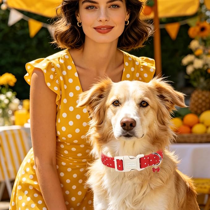 Unique style paws Dog Collar Plastic Buckle with Bow Pendant Puppy Collar for Spring Summer Orange Polka Dot for Small Medium Large Boys Girls Dogs