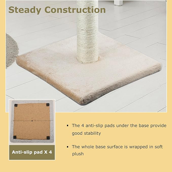Dimaka 34" Height Tall Cat Scratching Post, Claw Scratcher with Sisal Rope and Covered with Soft Smooth Plush, Vertical Scratch [Full Strectch] (Light Brown, 34 inches for Large Cats)