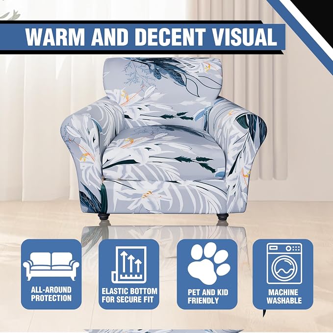 Stretch Couch Covers, Floral Printed Sofa Covers,2 Piece Armchair Slipcover with Separate Sect Cover,Washable Sofa Slipcover, Pet Friendly Furniture Protector Fit for Home (Armchair,Lily Flower)